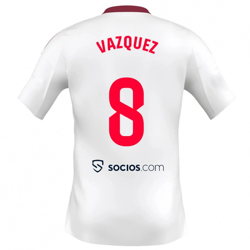 Danxen Femme Maillot Manolo Vazquez #8 Blanc Rouge Tenues Domicile 2025/26 T-Shirt