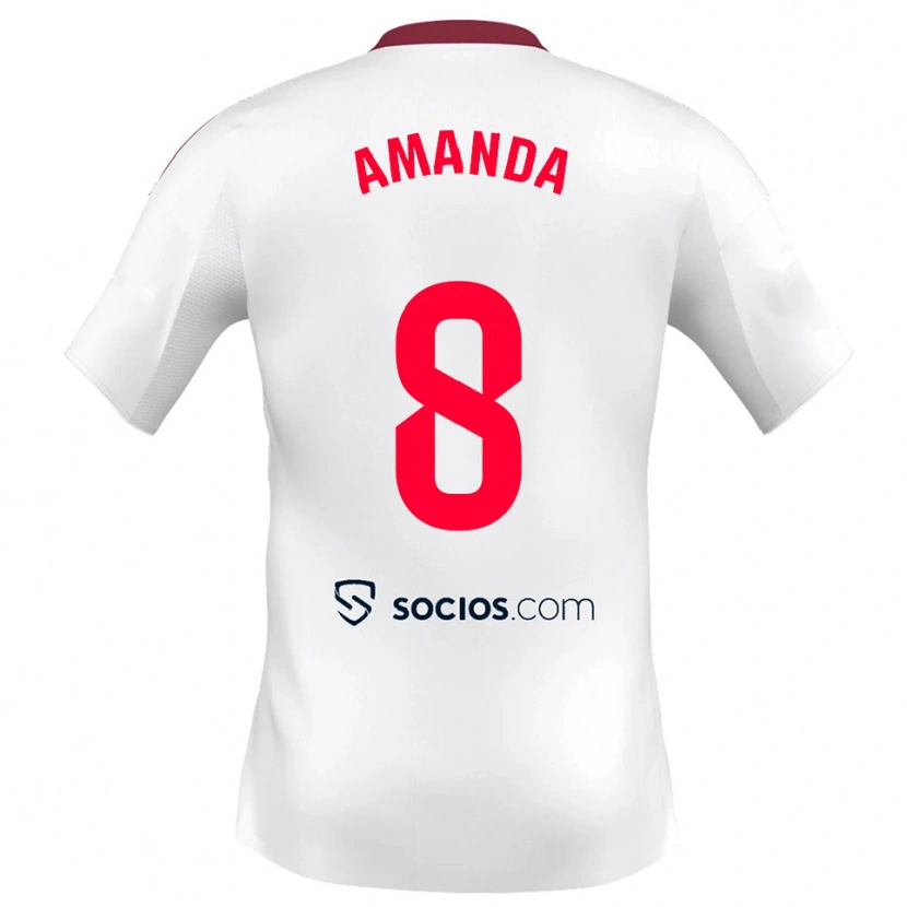 Danxen Femme Maillot Amanda Sampedro Bustos #8 Blanc Rouge Tenues Domicile 2025/26 T-Shirt