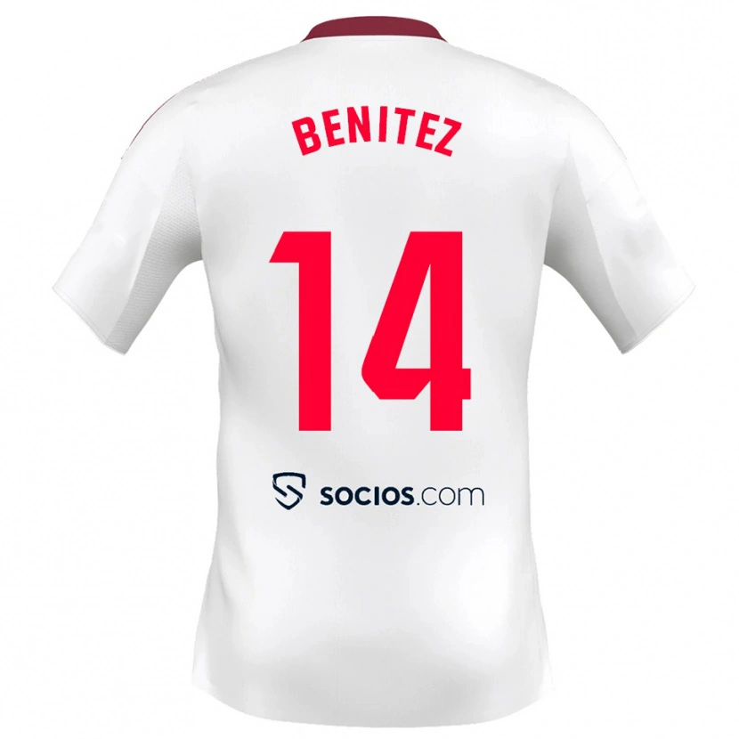 Danxen Femme Maillot Emilio Benítez #14 Blanc Rouge Tenues Domicile 2025/26 T-Shirt