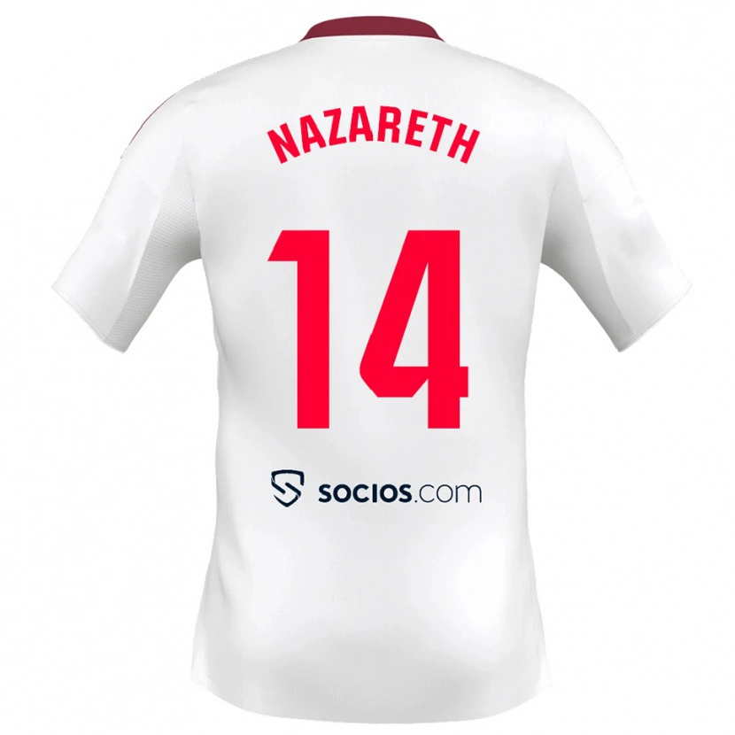 Danxen Femme Maillot Nazareth Martín #14 Blanc Rouge Tenues Domicile 2025/26 T-Shirt