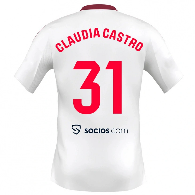 Danxen Femme Maillot Claudia Castro Romero #31 Blanc Rouge Tenues Domicile 2025/26 T-Shirt