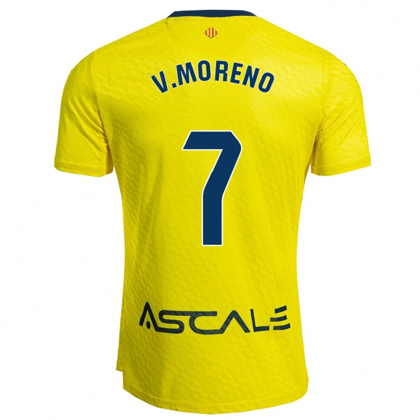 Danxen Femme Maillot Víctor Moreno #7 Jaune Marine Tenues Domicile 2025/26 T-Shirt