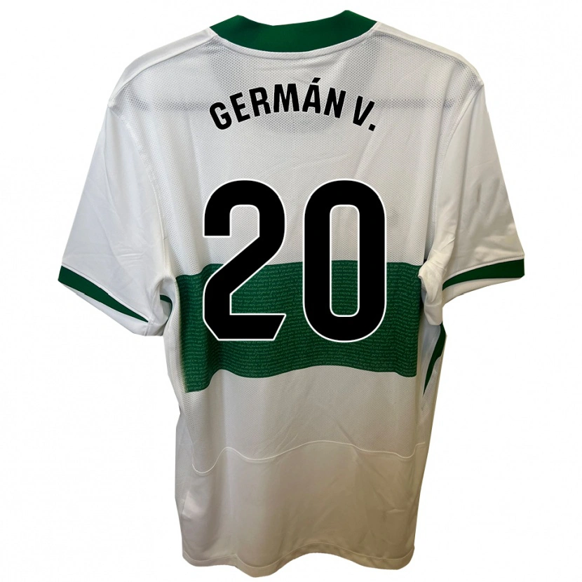 Danxen Femme Maillot Germán Valera #20 Blanc Vert Tenues Domicile 2025/26 T-Shirt