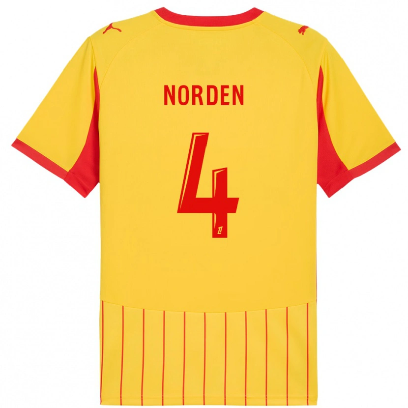 Danxen Femme Maillot Doreen Norden #4 Jaune Rouge Tenues Domicile 2025/26 T-Shirt