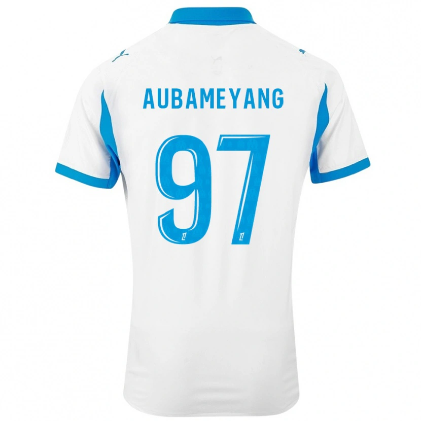 Danxen Femme Maillot Pierre-Emerick Aubameyang #97 Blanc Bleu Ciel Tenues Domicile 2025/26 T-Shirt