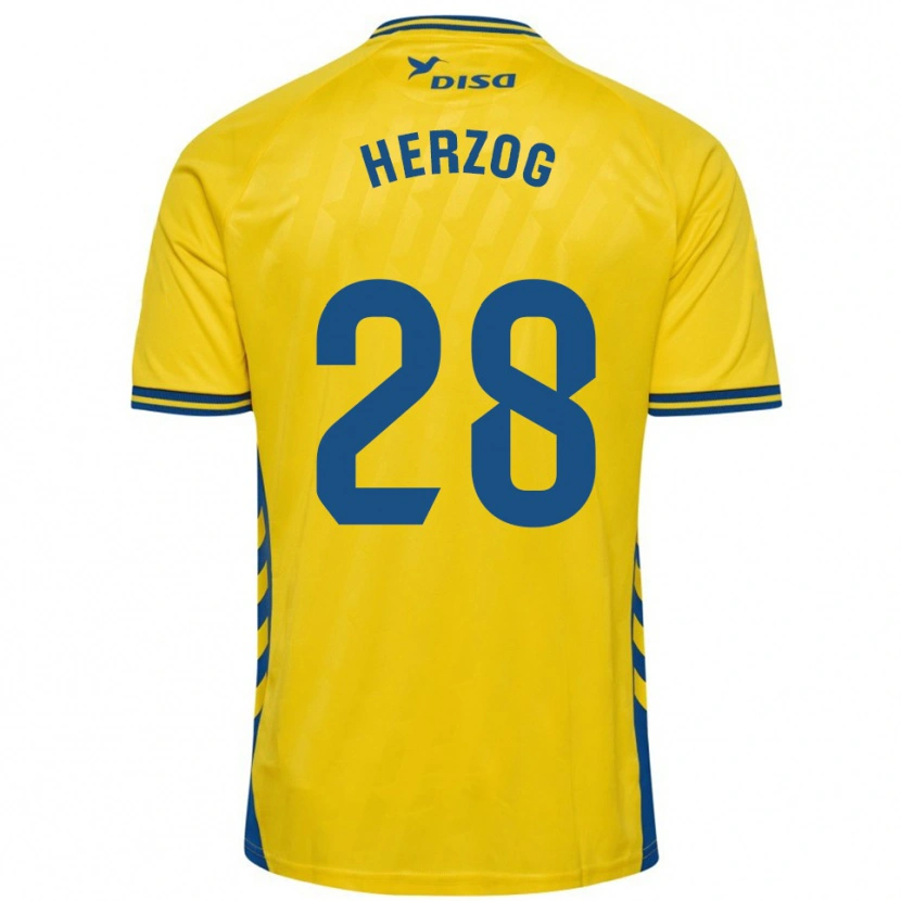 Danxen Femme Maillot Juanma Herzog #28 Jaune Bleu Tenues Domicile 2025/26 T-Shirt