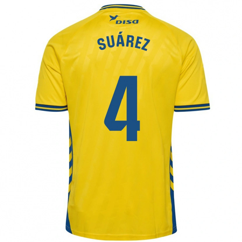 Danxen Femme Maillot Álex Suárez #4 Jaune Bleu Tenues Domicile 2025/26 T-Shirt