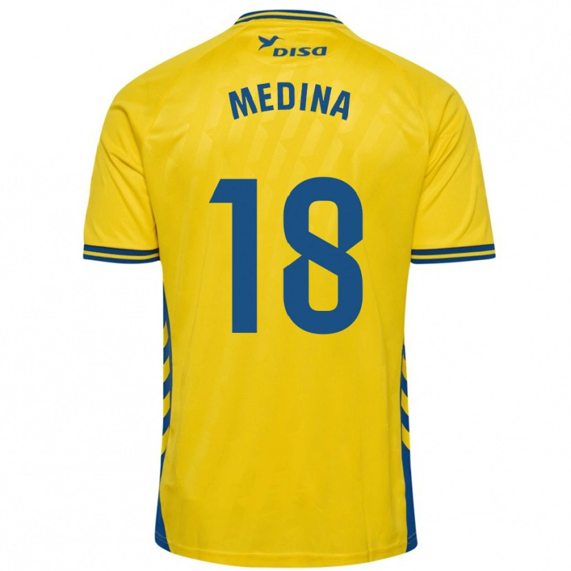 Danxen Femme Maillot Iván Medina #18 Jaune Bleu Tenues Domicile 2025/26 T-Shirt