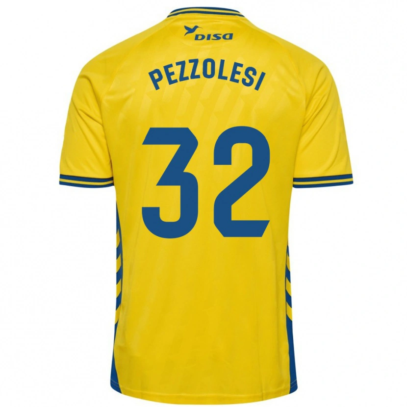 Danxen Femme Maillot Valentín Pezzolesi #32 Jaune Bleu Tenues Domicile 2025/26 T-Shirt