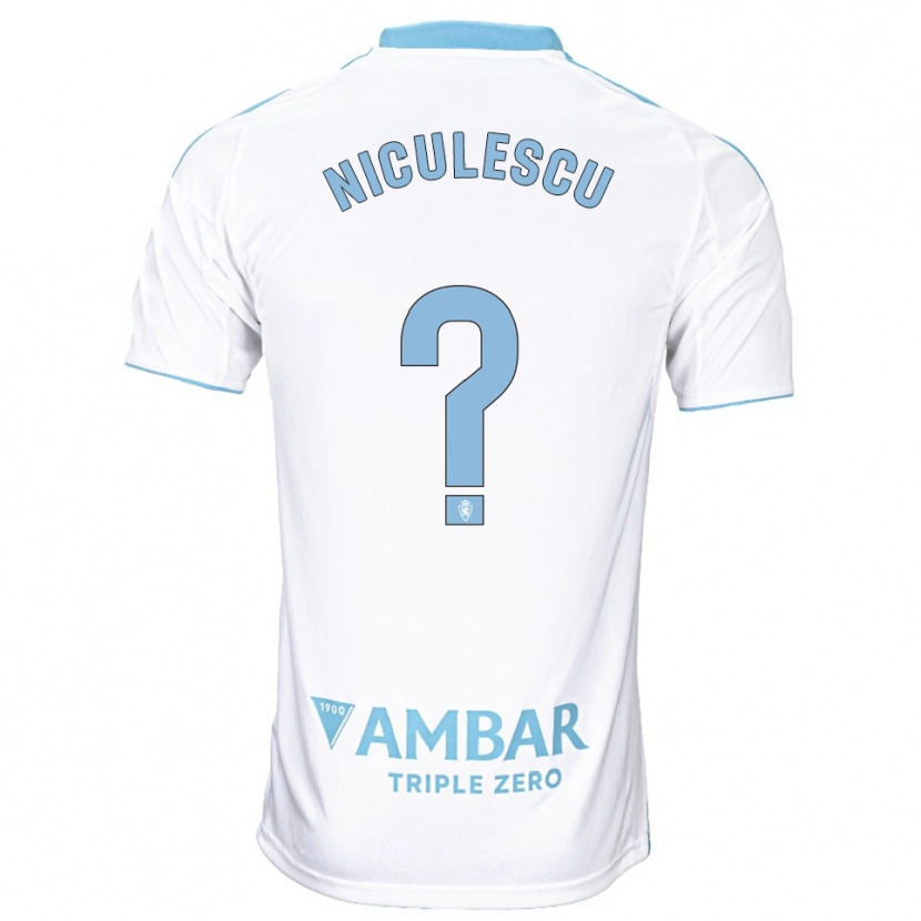 Danxen Femme Maillot Andrei Niculescu #0 Blanc Bleu Ciel Tenues Domicile 2025/26 T-Shirt