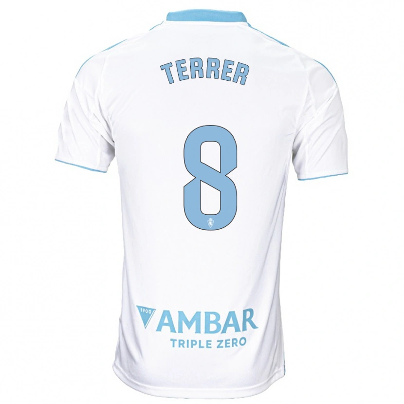 Danxen Femme Maillot Lucas Terrer #8 Blanc Bleu Ciel Tenues Domicile 2025/26 T-Shirt