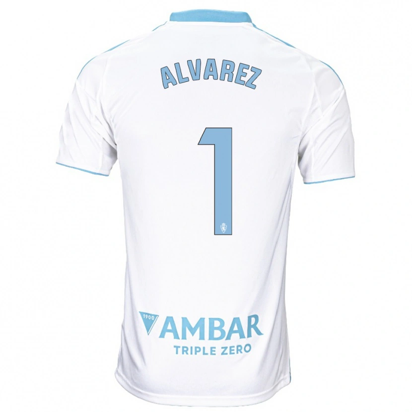 Danxen Femme Maillot Cristian Álvarez #1 Blanc Bleu Ciel Tenues Domicile 2025/26 T-Shirt