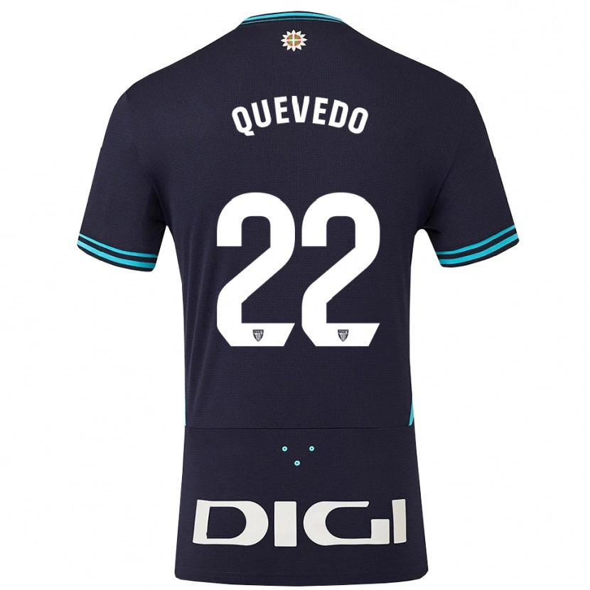 Danxen Femme Maillot Ugaitz Quevedo #22 Marine Bleu Ciel Tenues Extérieur 2025/26 T-Shirt