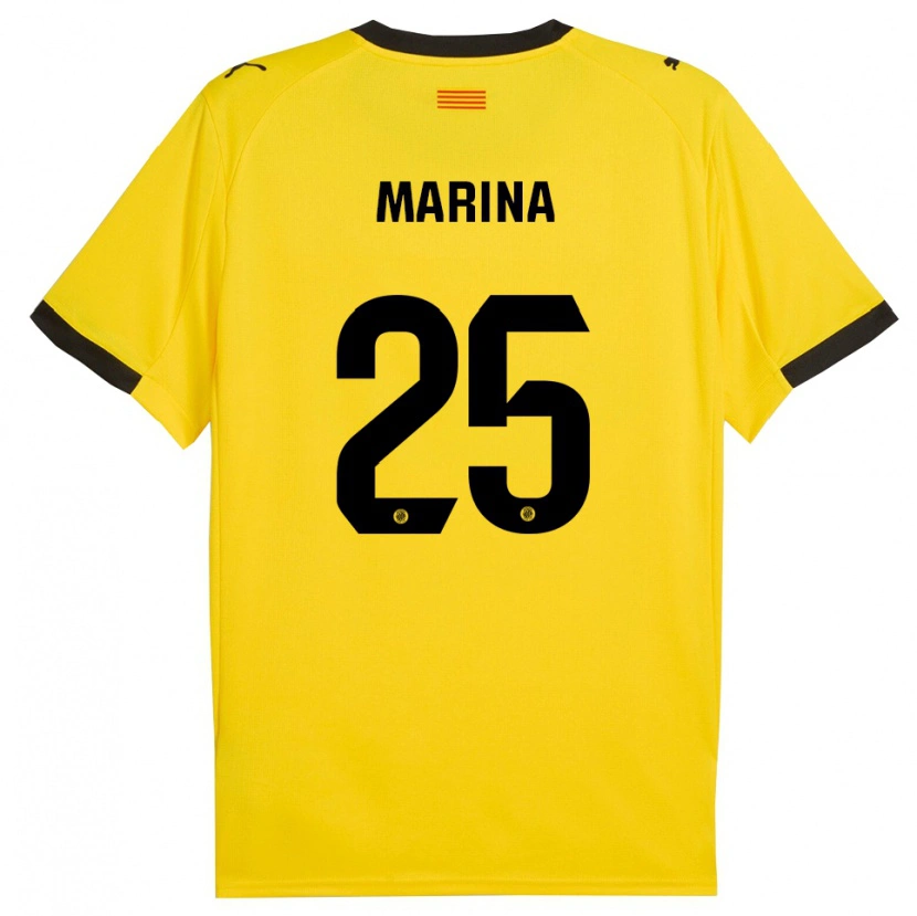 Danxen Femme Maillot Sergi Marina #25 Jaune Noir Tenues Extérieur 2025/26 T-Shirt