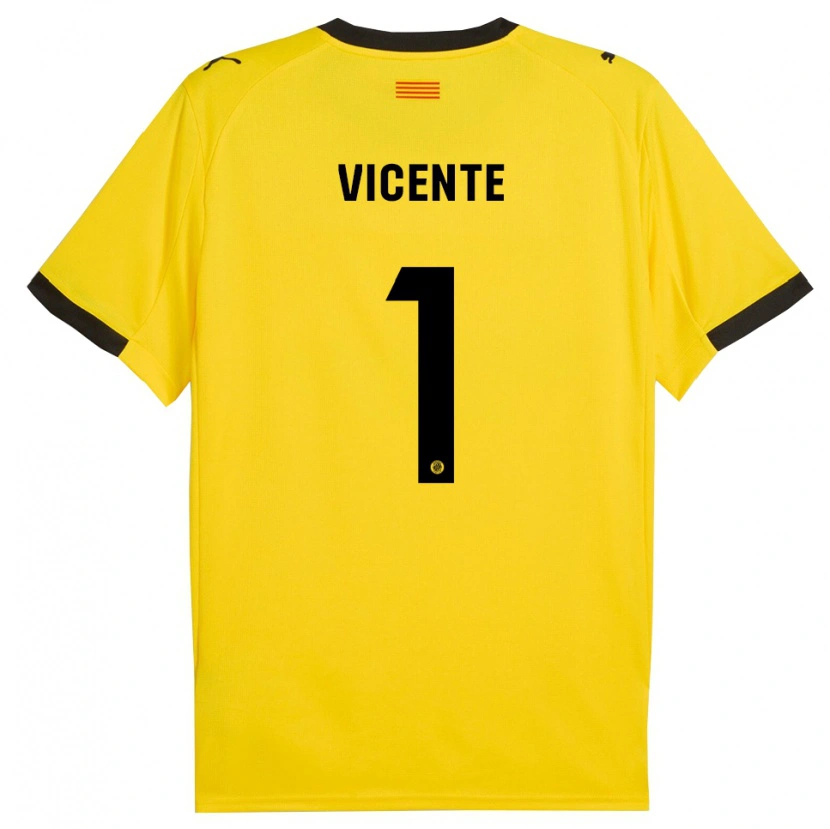 Danxen Femme Maillot Diego Vicente #1 Jaune Noir Tenues Extérieur 2025/26 T-Shirt