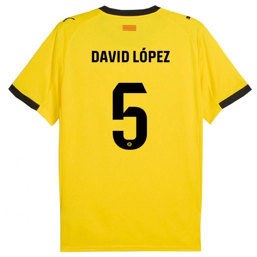 Danxen Femme Maillot David López #5 Jaune Noir Tenues Extérieur 2025/26 T-Shirt