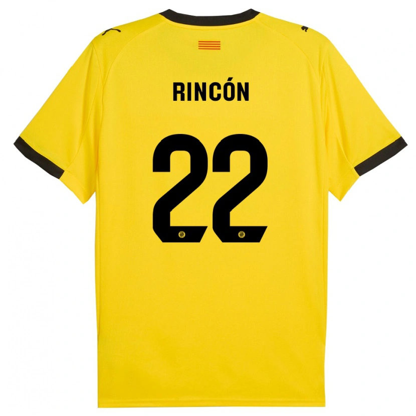 Danxen Femme Maillot Hugo Rincón #22 Jaune Noir Tenues Extérieur 2025/26 T-Shirt