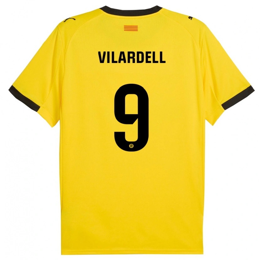 Danxen Femme Maillot Júlia Vilardell #9 Jaune Noir Tenues Extérieur 2025/26 T-Shirt