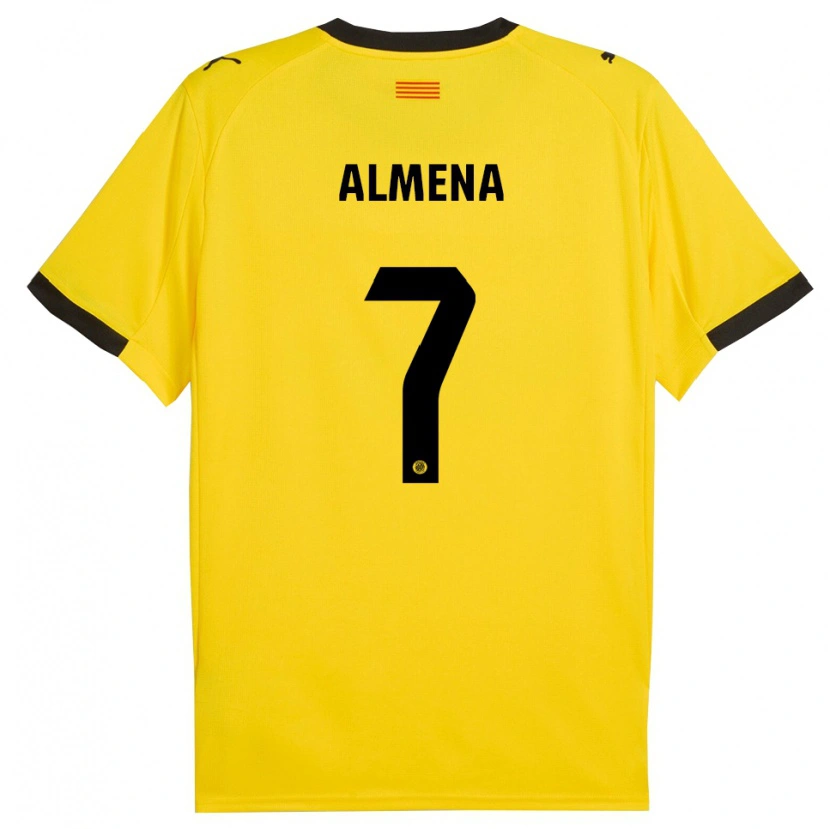 Danxen Femme Maillot Iker Almena #7 Jaune Noir Tenues Extérieur 2025/26 T-Shirt