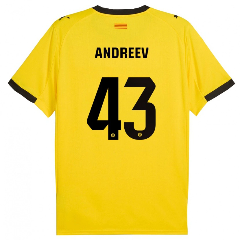 Danxen Femme Maillot Aleksandar Andreev #43 Jaune Noir Tenues Extérieur 2025/26 T-Shirt