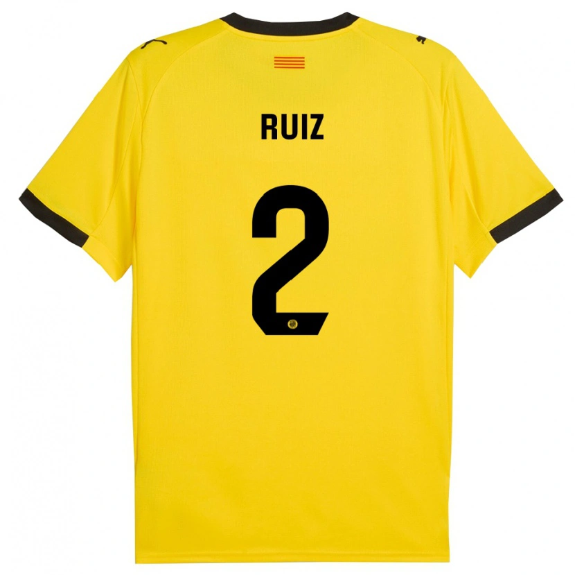 Danxen Femme Maillot Ferran Ruiz #2 Jaune Noir Tenues Extérieur 2025/26 T-Shirt