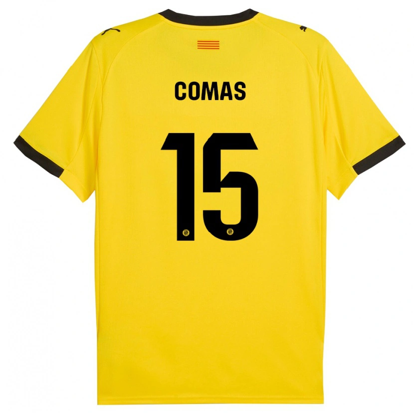 Danxen Femme Maillot Oriol Comas #15 Jaune Noir Tenues Extérieur 2025/26 T-Shirt