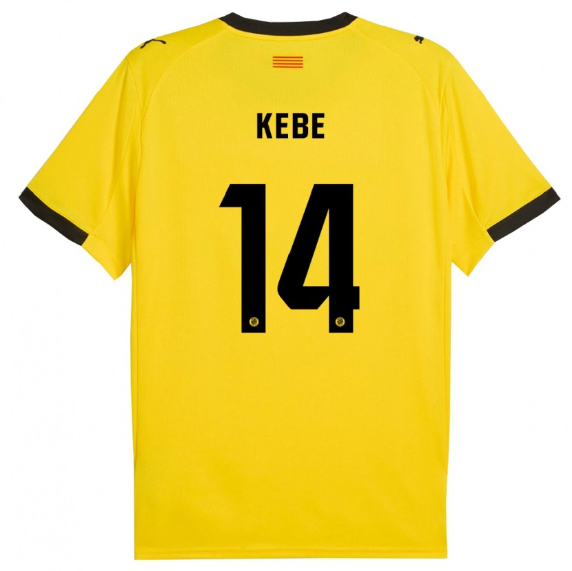 Danxen Femme Maillot Moussa Kébé #14 Jaune Noir Tenues Extérieur 2025/26 T-Shirt