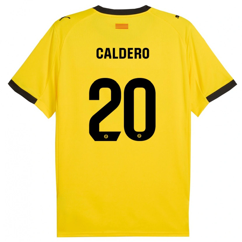 Danxen Femme Maillot Nil Calderó #20 Jaune Noir Tenues Extérieur 2025/26 T-Shirt