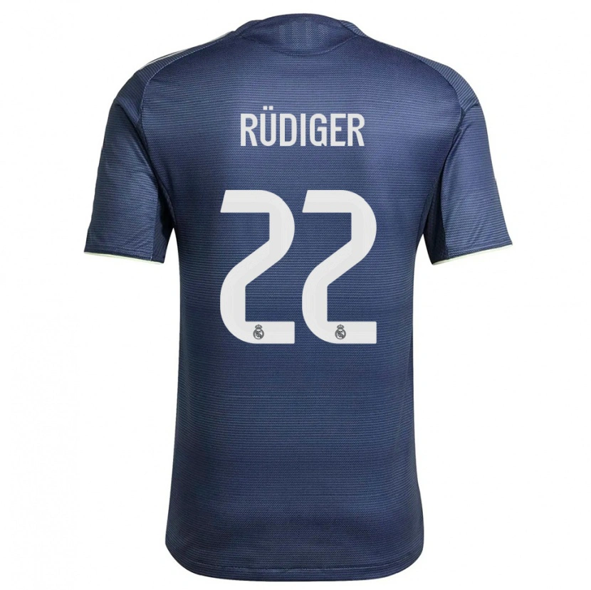 Danxen Femme Maillot Antonio Rüdiger #22 Marine Argent Tenues Extérieur 2025/26 T-Shirt