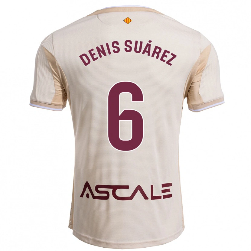 Danxen Femme Maillot Denis Suárez #6 Blanc Cassé Bourgogne Tenues Extérieur 2025/26 T-Shirt