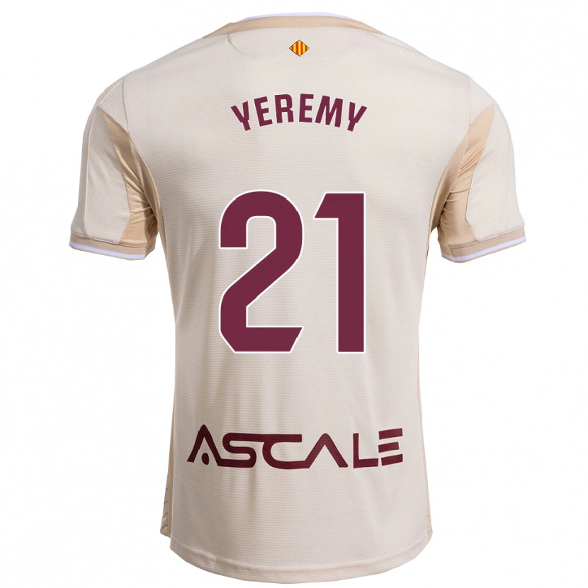 Danxen Femme Maillot Yéremy Pino #21 Blanc Cassé Bourgogne Tenues Extérieur 2025/26 T-Shirt