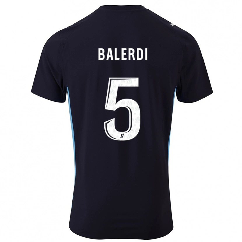 Danxen Femme Maillot Leonardo Balerdi #5 Noir Bleu Ciel Tenues Extérieur 2025/26 T-Shirt