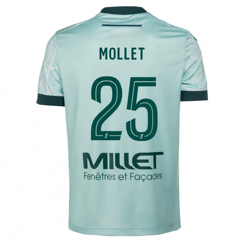 Danxen Femme Maillot Florent Mollet #25 Vert Blanc Tenues Extérieur 2025/26 T-Shirt