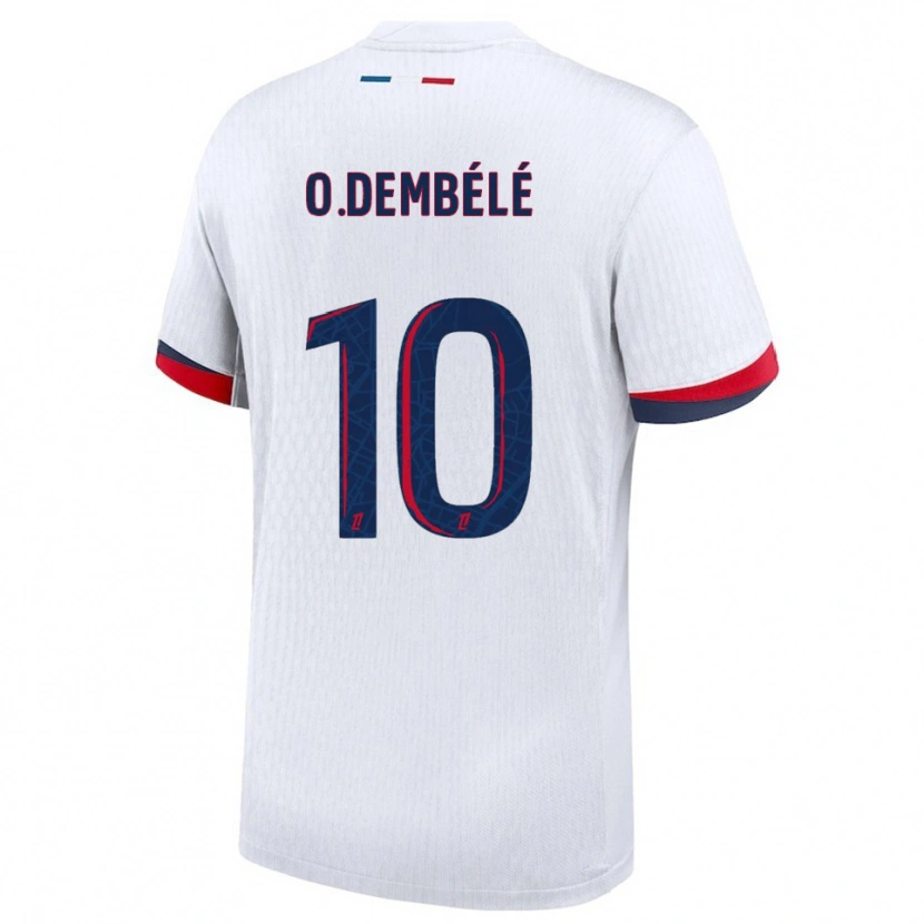 Danxen Femme Maillot Ousmane Dembélé #10 Blanc Rouge Tenues Extérieur 2025/26 T-Shirt