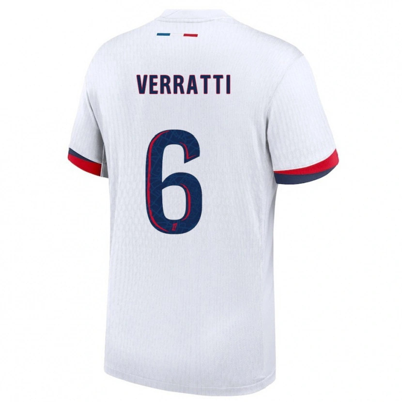 Danxen Femme Maillot Marco Verratti #6 Blanc Rouge Tenues Extérieur 2025/26 T-Shirt