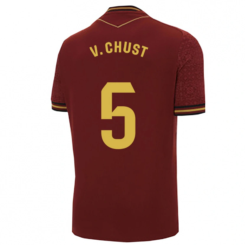 Danxen Femme Maillot Víctor Chust #5 Bourgogne Or Tenues Extérieur 2025/26 T-Shirt