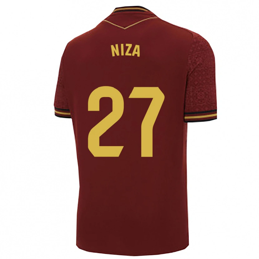 Danxen Femme Maillot Sergio Niza #27 Bourgogne Or Tenues Extérieur 2025/26 T-Shirt