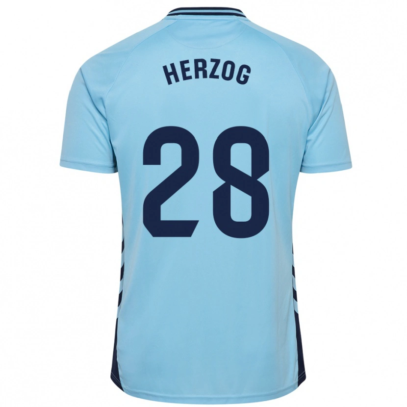 Danxen Femme Maillot Juanma Herzog #28 Bleu Ciel Tenues Extérieur 2025/26 T-Shirt