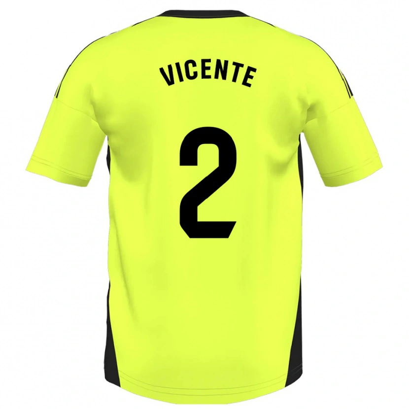 Danxen Femme Maillot David Vicente #2 Jaune Fluorescent Tenues Extérieur 2025/26 T-Shirt