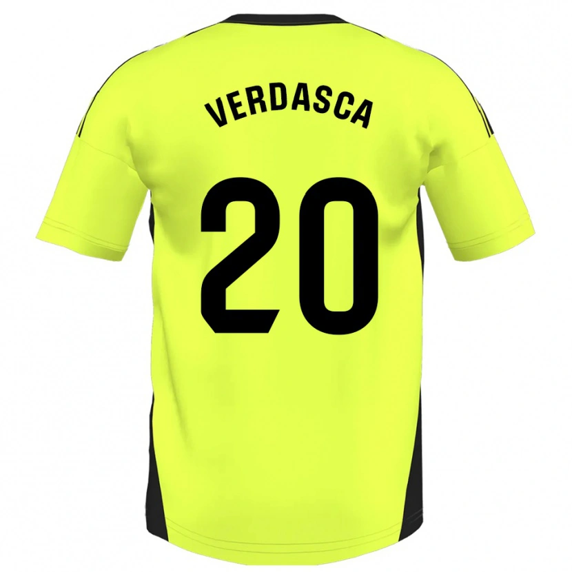Danxen Femme Maillot Diogo Verdasca #20 Jaune Fluorescent Tenues Extérieur 2025/26 T-Shirt