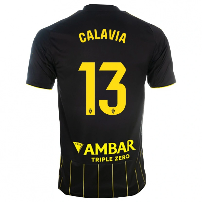 Danxen Femme Maillot Carlos Calavia #13 Noir Jaune Tenues Extérieur 2025/26 T-Shirt