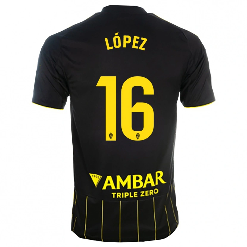 Danxen Femme Maillot Juan López #16 Noir Jaune Tenues Extérieur 2025/26 T-Shirt