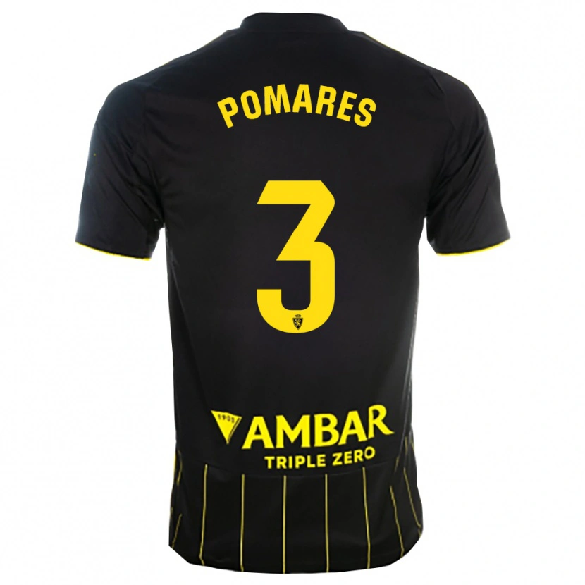 Danxen Femme Maillot Carlos Pomares #3 Noir Jaune Tenues Extérieur 2025/26 T-Shirt