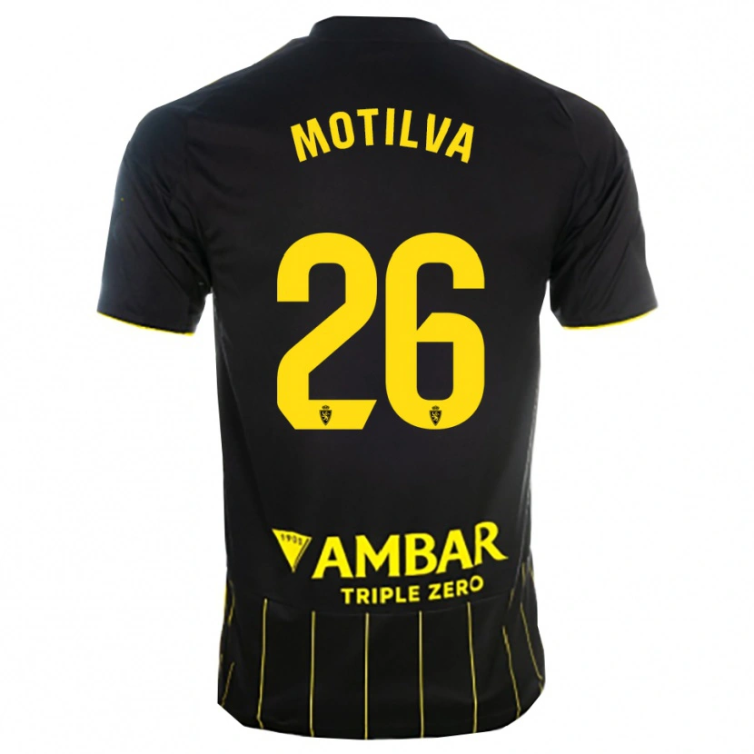 Danxen Femme Maillot Adrián Motilva #26 Noir Jaune Tenues Extérieur 2025/26 T-Shirt