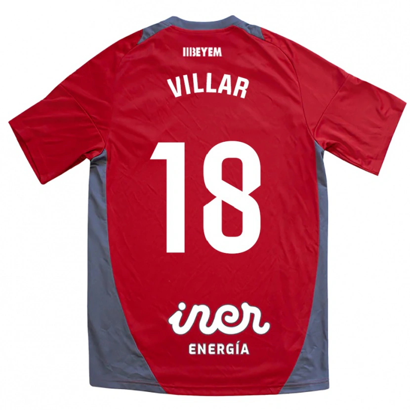 Danxen Femme Maillot Javi Villar #18 Rouge Gris Tenues Extérieur 2025/26 T-Shirt