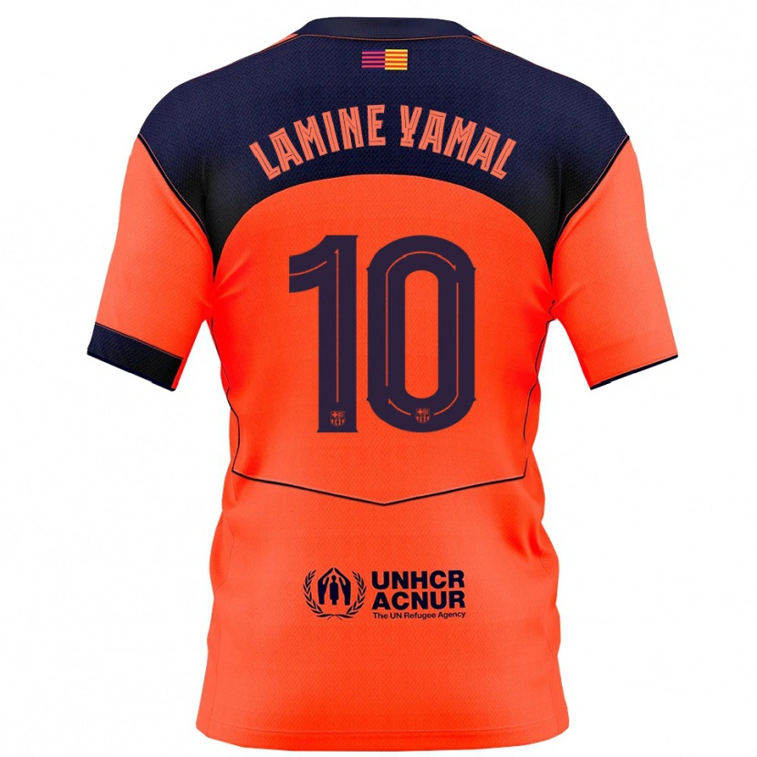 Danxen Femme Maillot Lamine Yamal #10 Orange Marine Troisieme 2025/26 T-Shirt