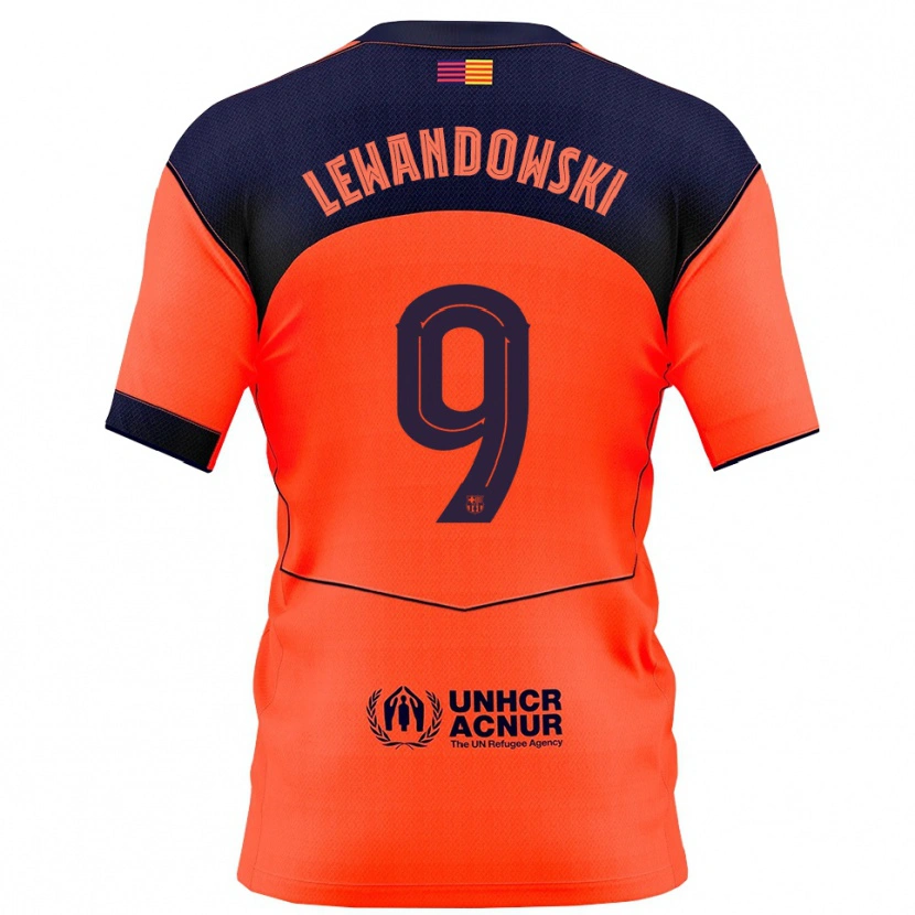 Danxen Femme Maillot Robert Lewandowski #9 Orange Marine Troisieme 2025/26 T-Shirt