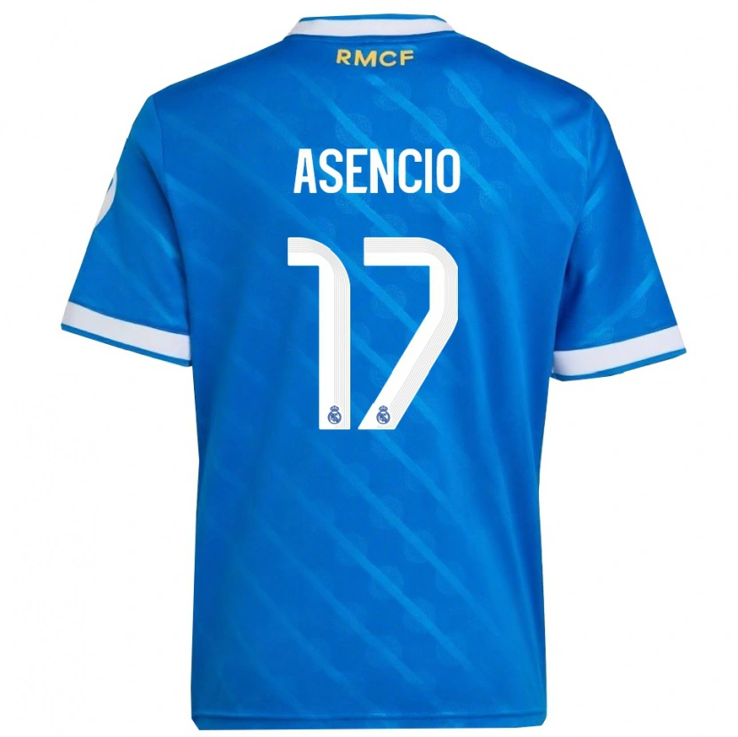 Danxen Femme Maillot Raúl Asencio #17 Bleu Blanc Troisieme 2025/26 T-Shirt