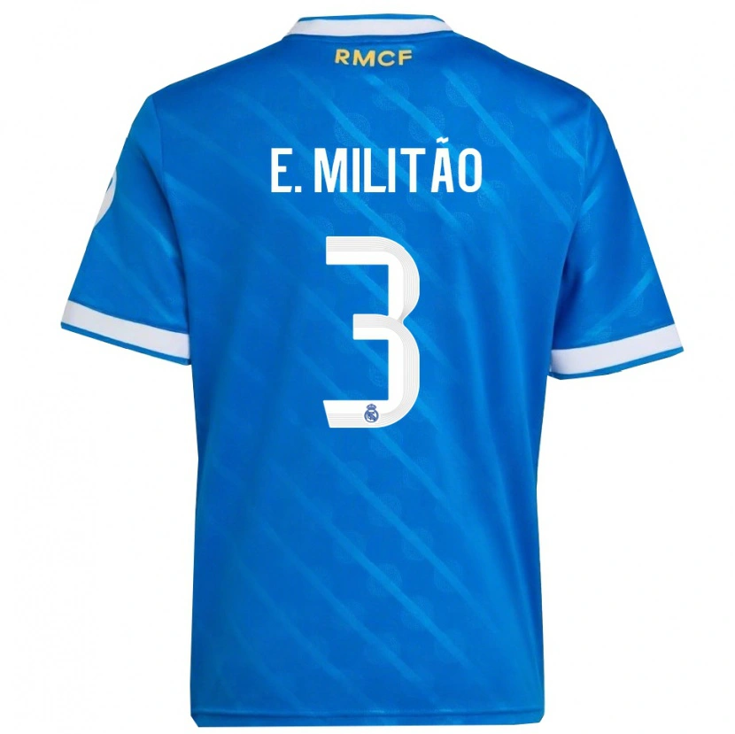 Danxen Femme Maillot Éder Militão #3 Bleu Blanc Troisieme 2025/26 T-Shirt