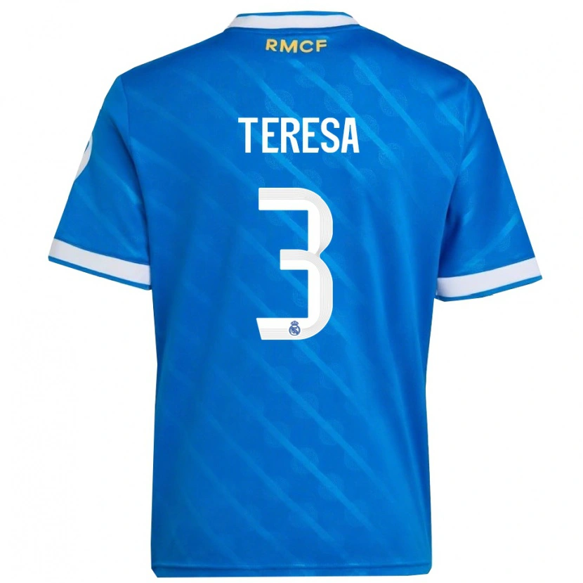 Danxen Femme Maillot Teresa Abelleira Dueñas #3 Bleu Blanc Troisieme 2025/26 T-Shirt